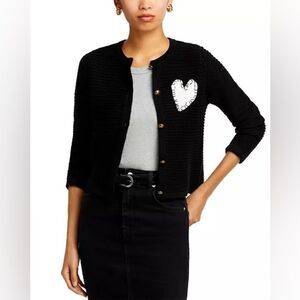 Aqua x Kerri Rosenthal Black Heart Patch Crewneck Cardigan Size Small